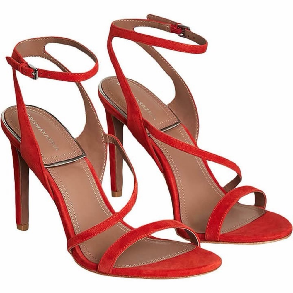 BCBGMaxAzria Orange-Red Suede Strappy Heel Sandal